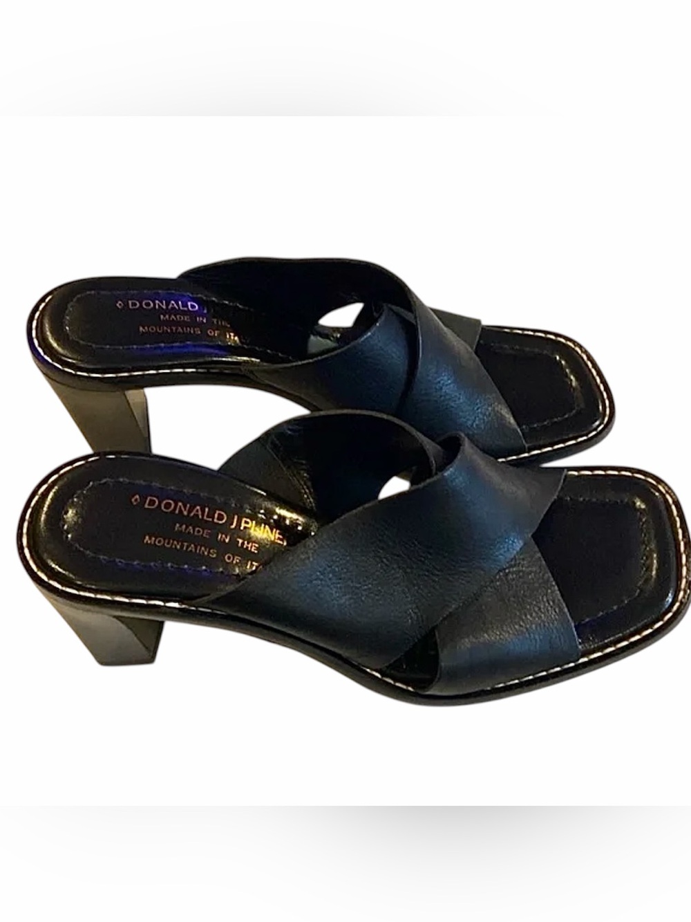 Donald J. Pliner Black Leather Twist Strap Heeled Mules Size 10